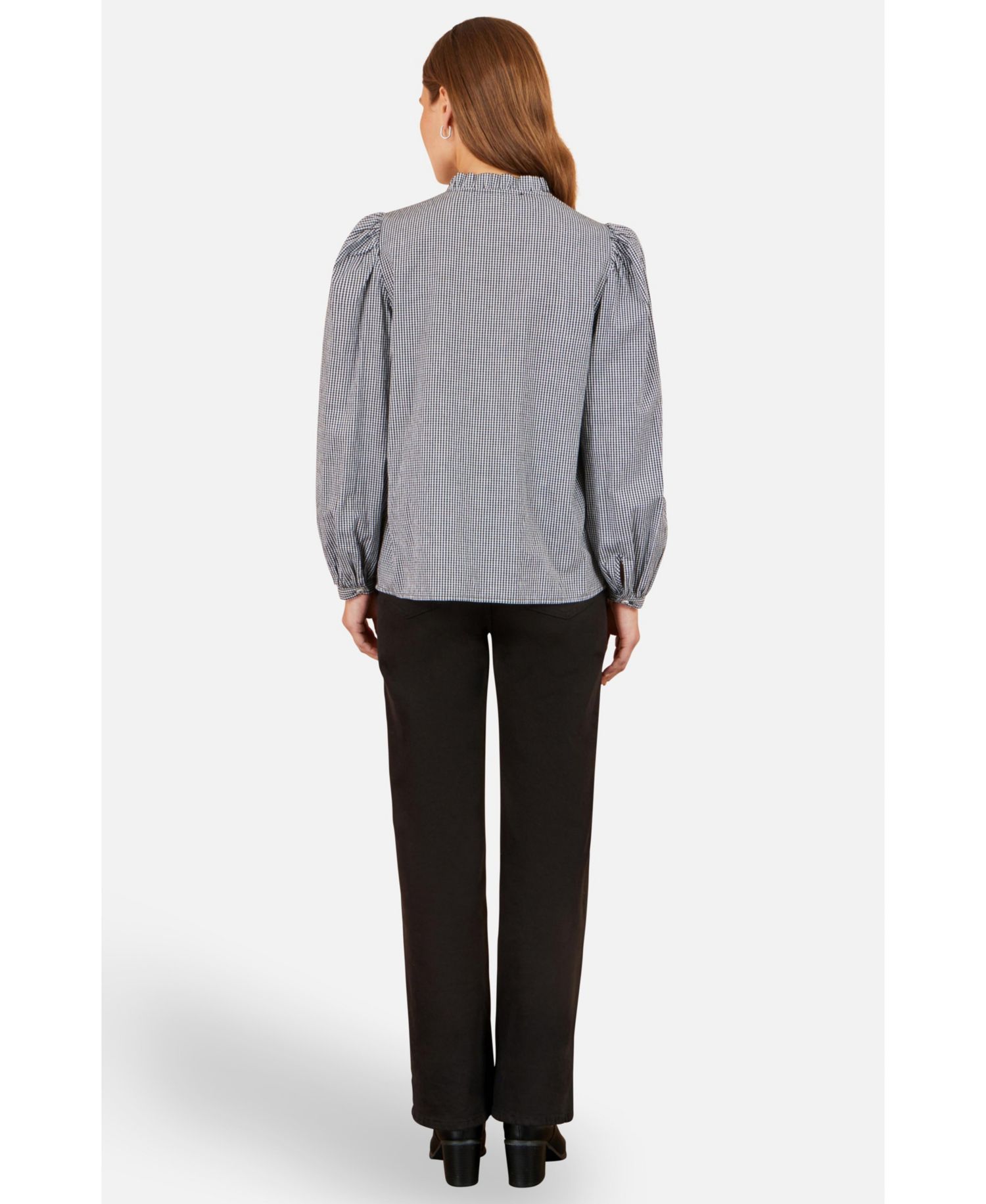 Women's Gingham Embroidered Long-Sleeve Blouse
