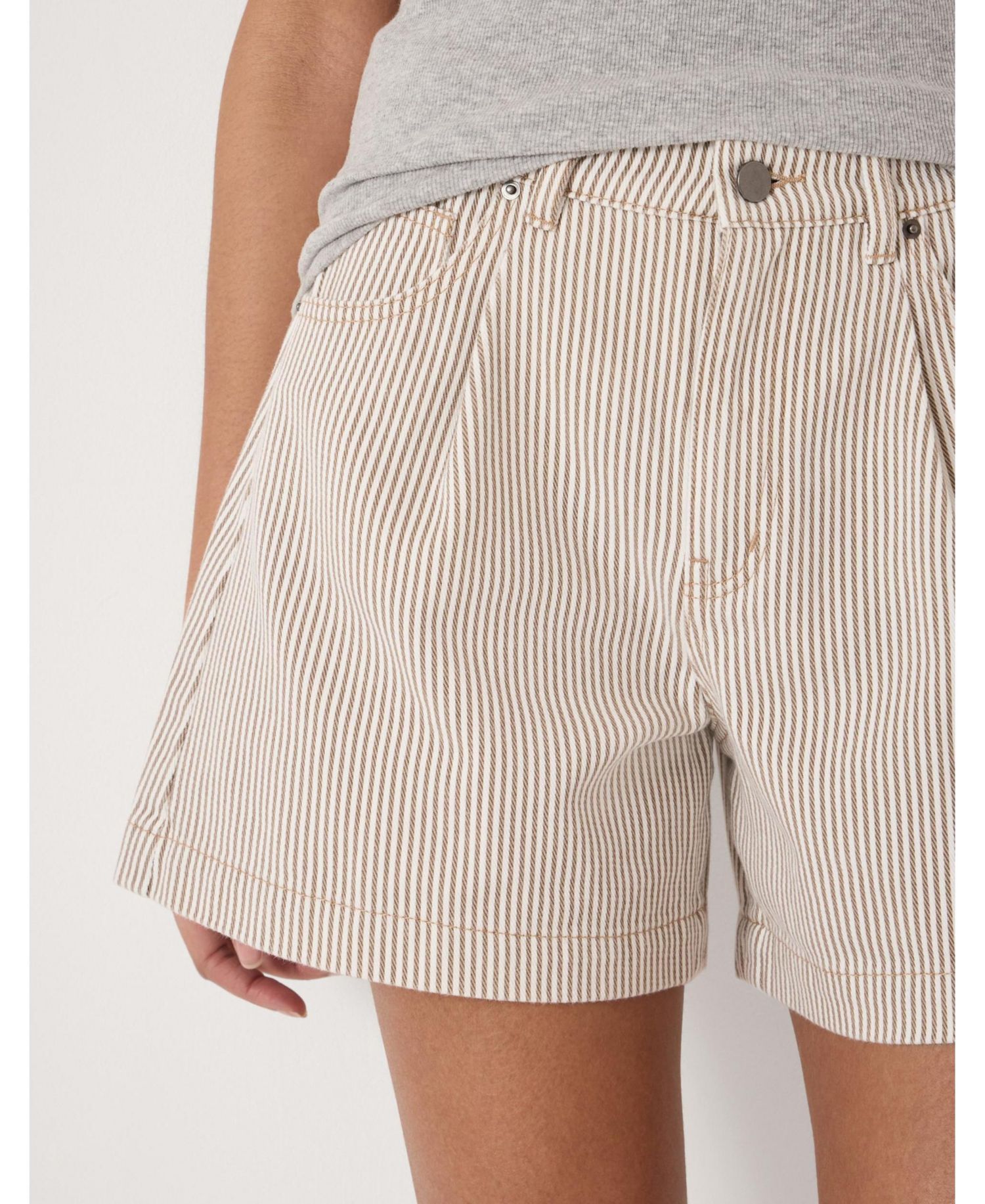 Women's Larissa High-Waisted Stripe Pleated Denim Shorts, 5" Inseam