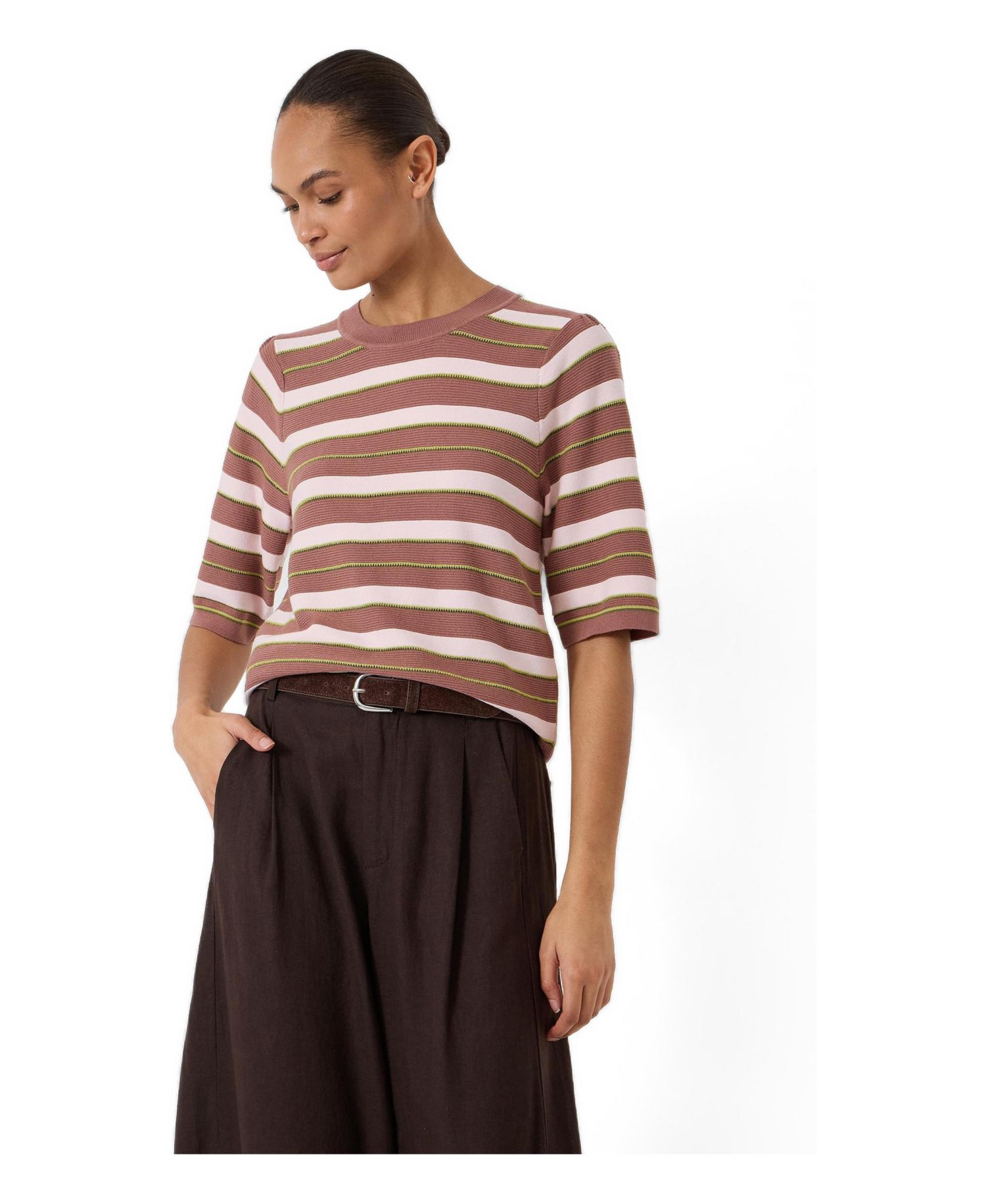 Women's Gathered Shoulder Stripe T-Shirt