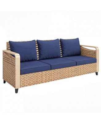 Rat Wicker Sofa with Cushions 3-Seater,