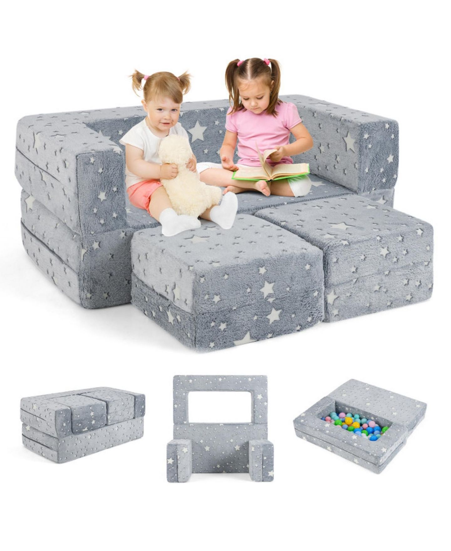 Детская игрушка HONGGE Modular 2-Seater Flannel Play Couch, Ages 3+, цвет: Серый с принтом — фото 10