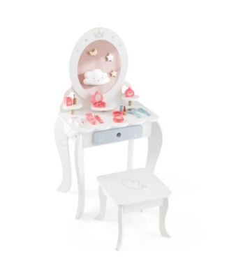 2-in-1 Wood Kids' Desk Set with Removable Mirror and Stool