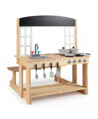 Wooden Outdoor 2-in-1 Mud Kitchen Playset, Ages 3+