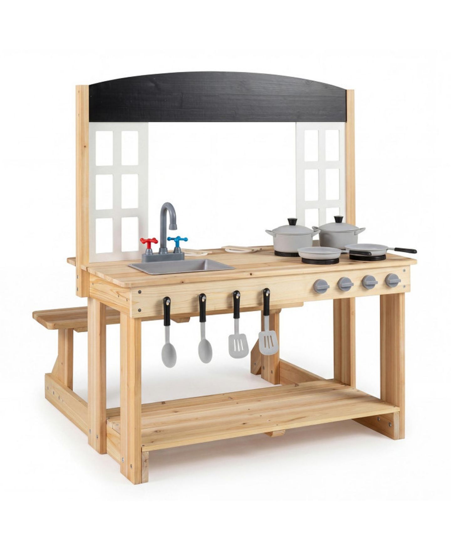 Детский игровой набор HONGGE Wooden Outdoor 2-in-1 Mud Kitchen Playset, Ages 3+, цвет: Натуральный — фото 1