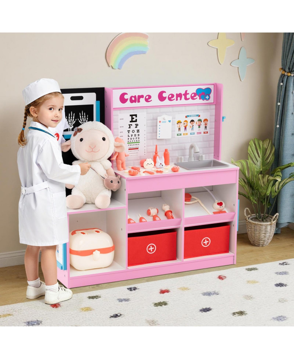 Hongge Kids Wooden Medical Center Play Set with Examination Region