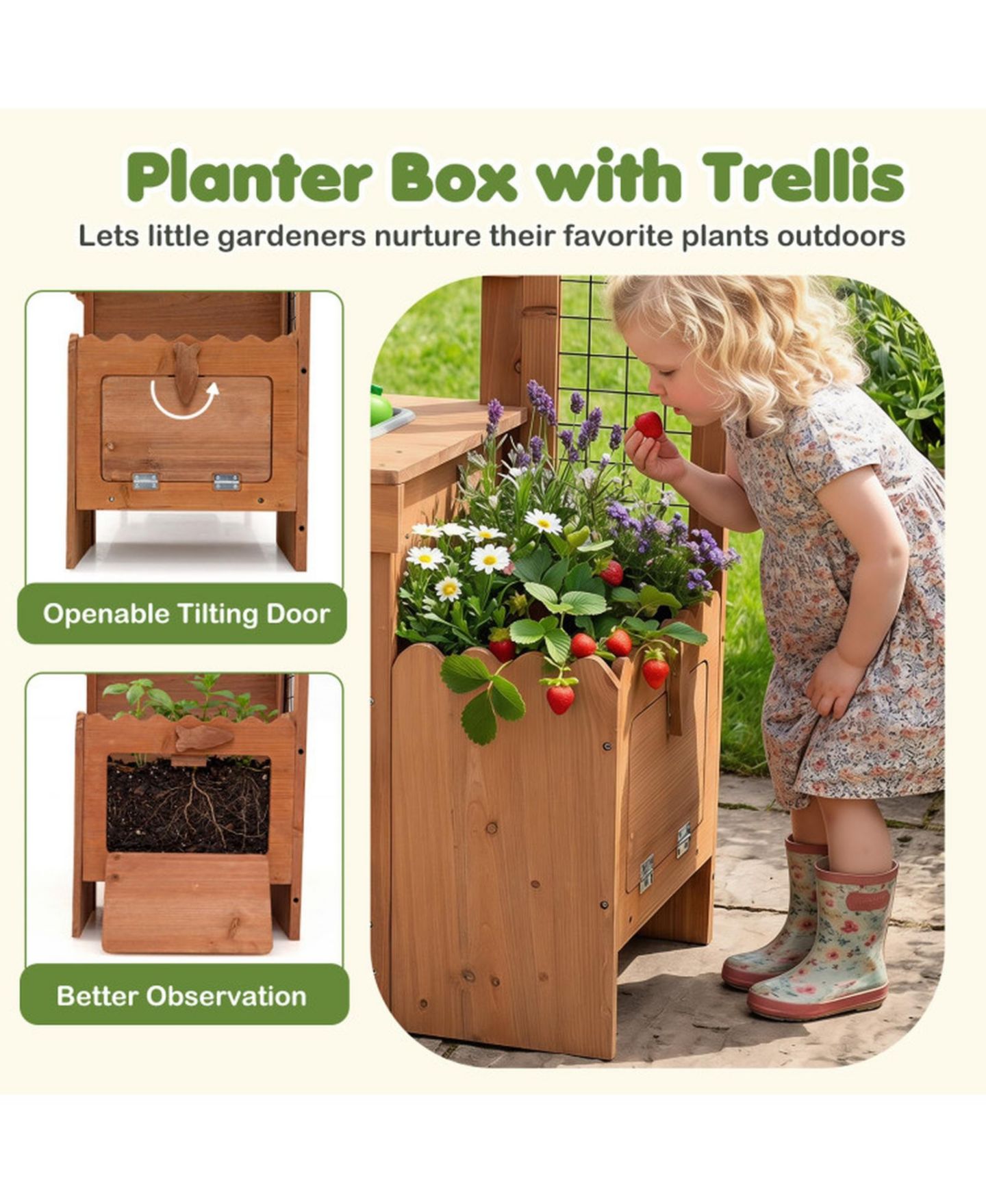 Детская игрушка HONGGE Outdoor Mud Kitchen with Removable Birdcage and Planter Box, Ages 3+, цвет: Тёплый коричневый — фото 8