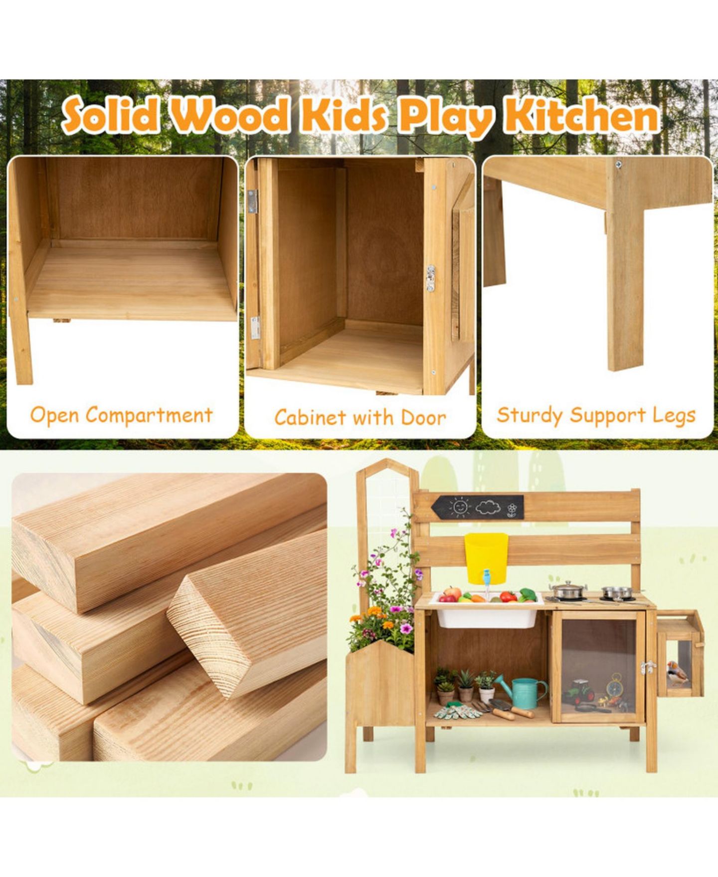 Детские игрушки HONGGE Detachable Bird Cage 7-Piece Mud Kitchen, Ages 3+, цвет: Натуральный — фото 6