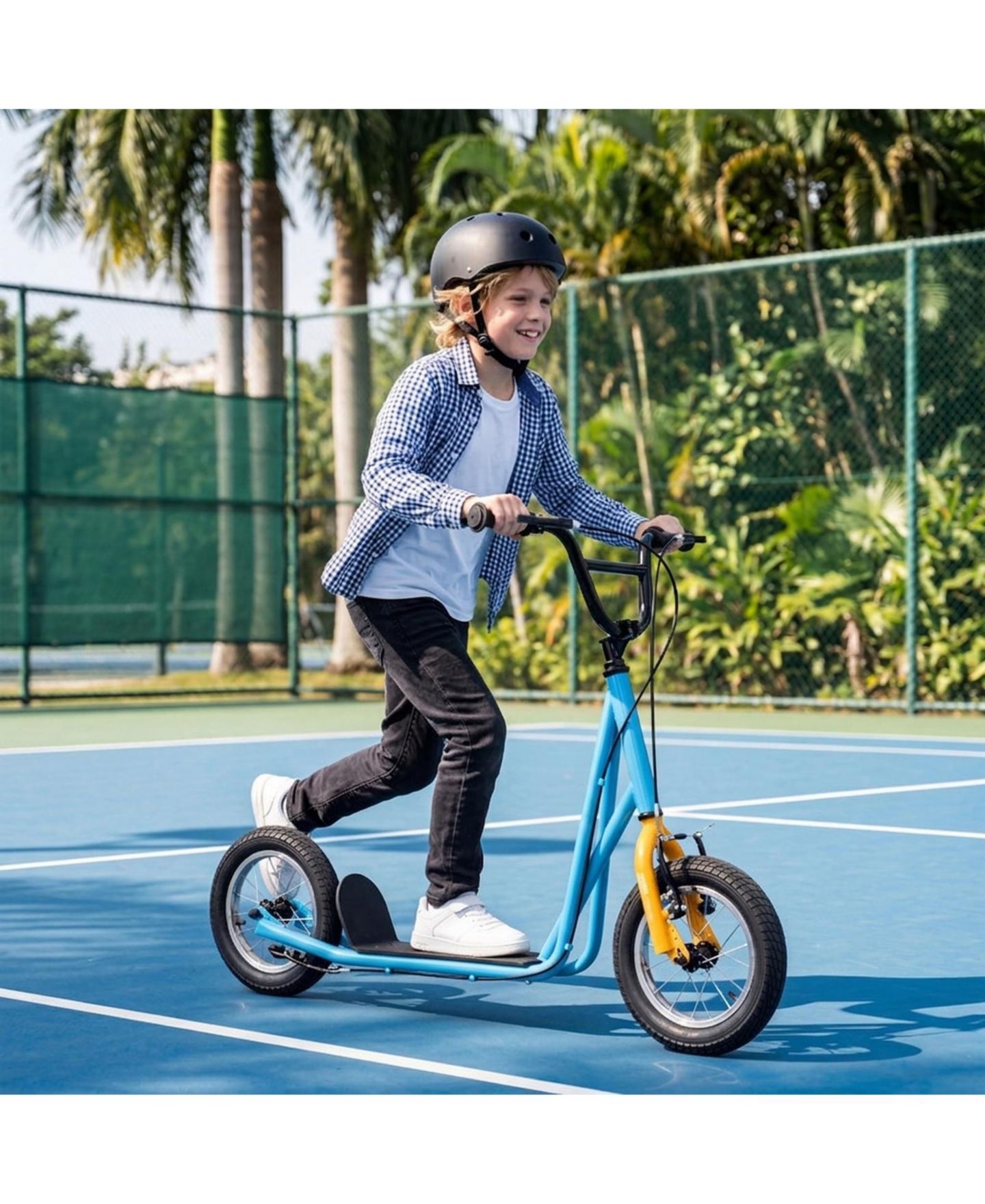 Детские игрушки HONGGE Kids Kick Scooter 12-Inch Air Wheels Dual V-Brakes, 165 lbs Capacity, Ages 8+, цвет: Синий — фото 9