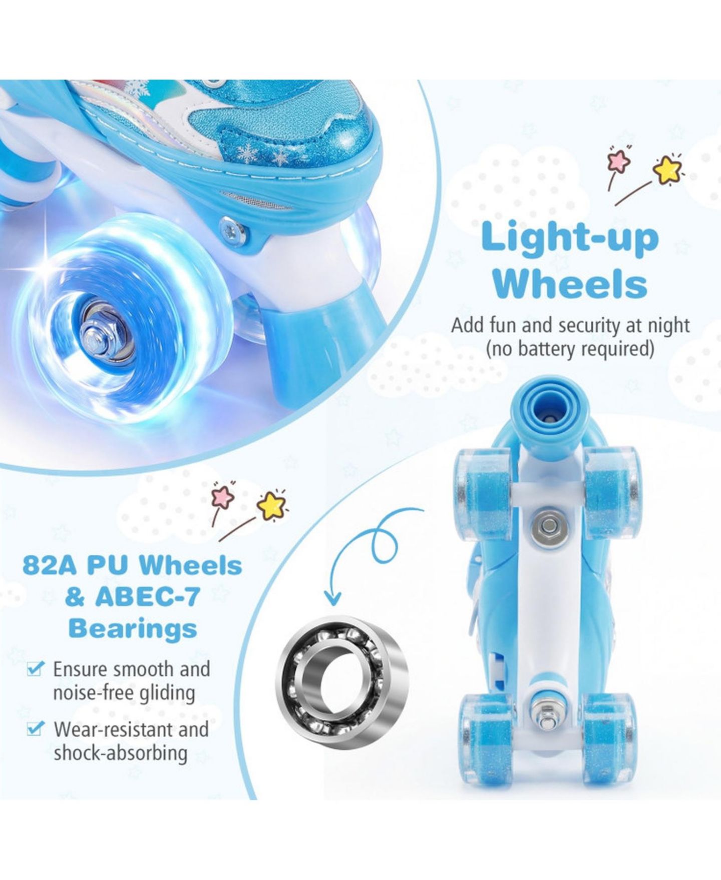 Детские игрушки HONGGE Kids Quad Roller Skates with Light-Up Wheels and Safety Straps, цвет: Тёмно-синий — фото 6