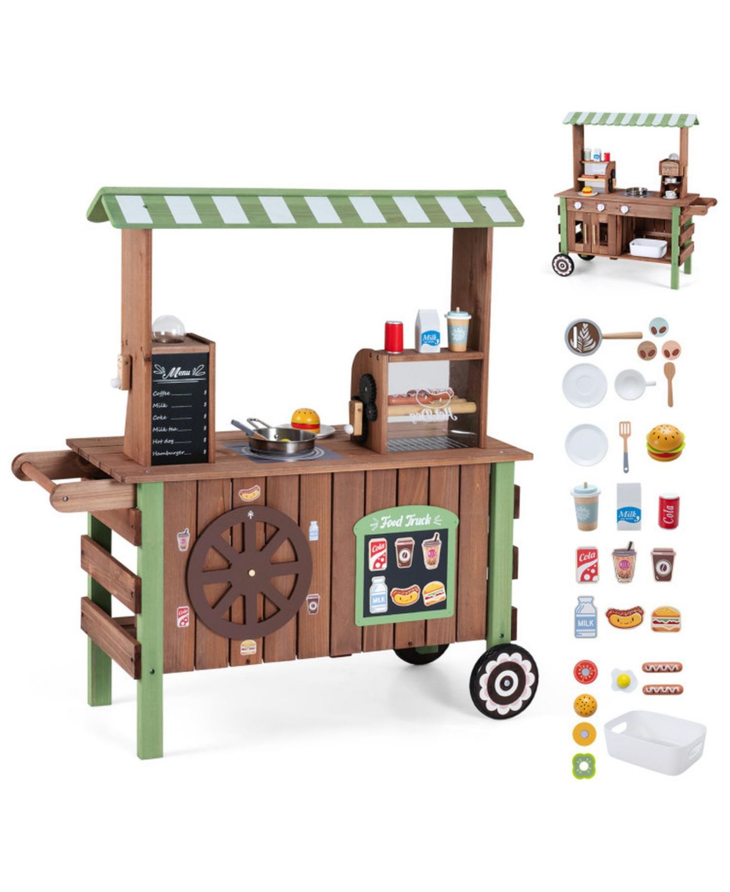 Детский игровой набор HONGGE Grocery Roller Grill and Menu Board Food Cart Playset, Ages 3+, цвет: Коричневый — фото 11