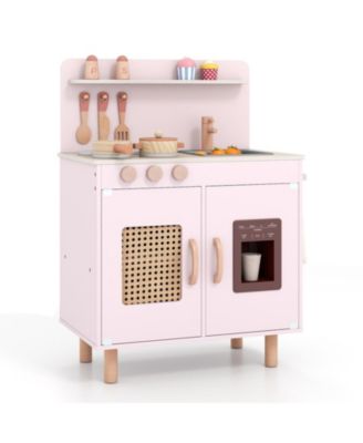 Kids Wooden Play Kitchen Playset with Working Ice Maker and Sink Ages 3