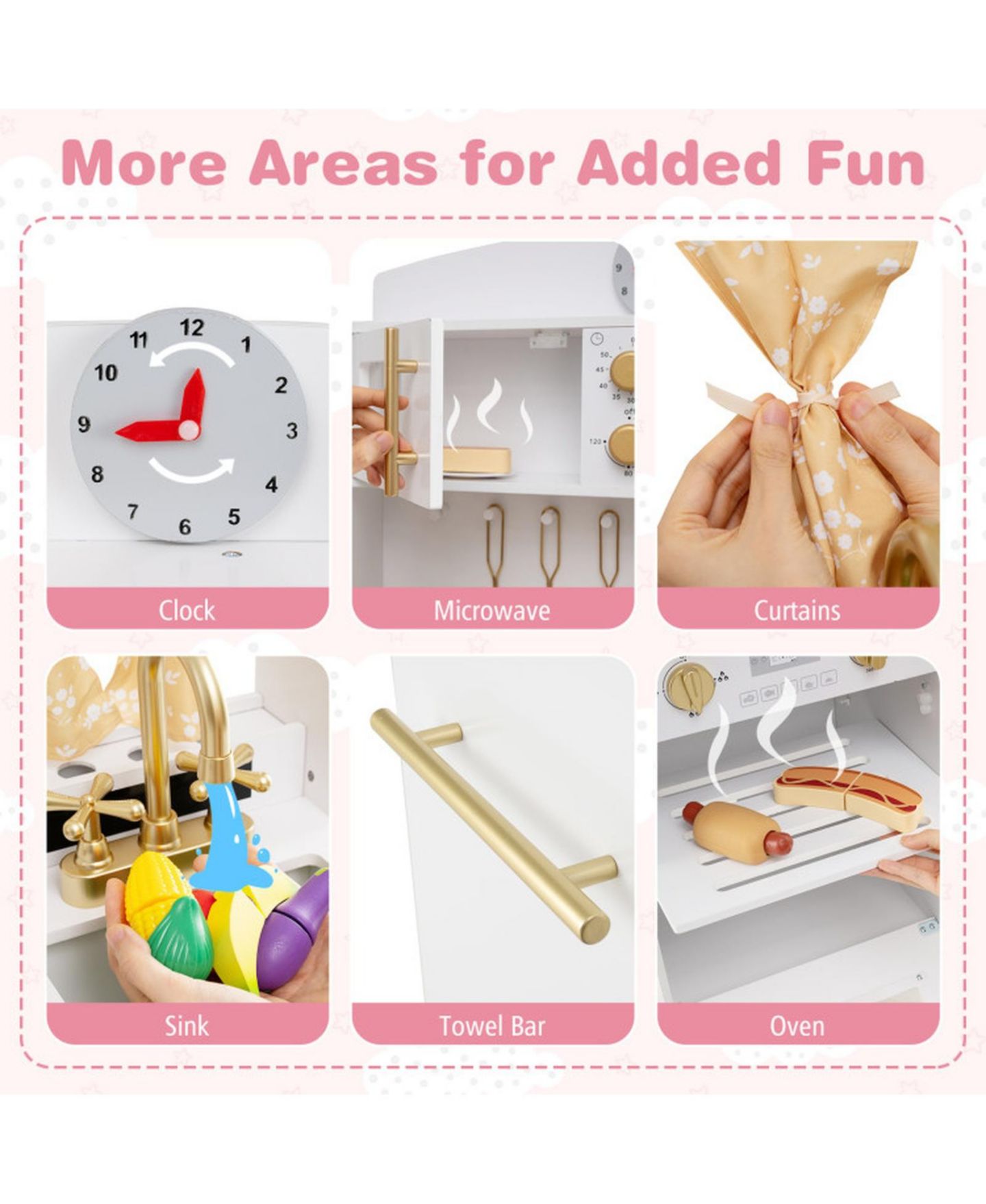 Детская игрушка HONGGE Height-Adjustable Ice-Making Wooden Play Kitchen, Ages 3+, цвет: Золотой — фото 9