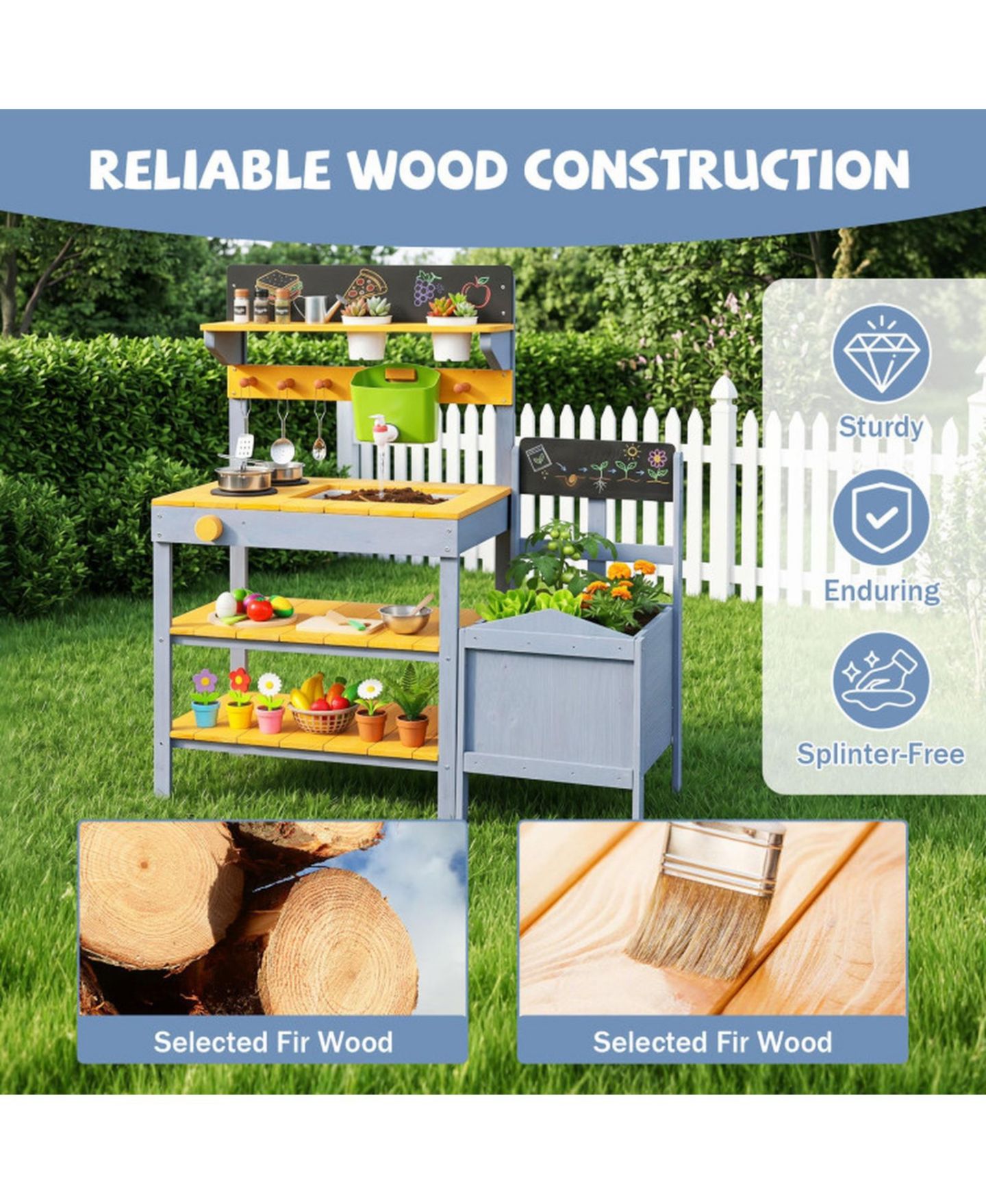 Детские игрушки HONGGE Running Water 9-Piece Mud Kitchen, Ages 3+, цвет: Жёлтый — фото 9