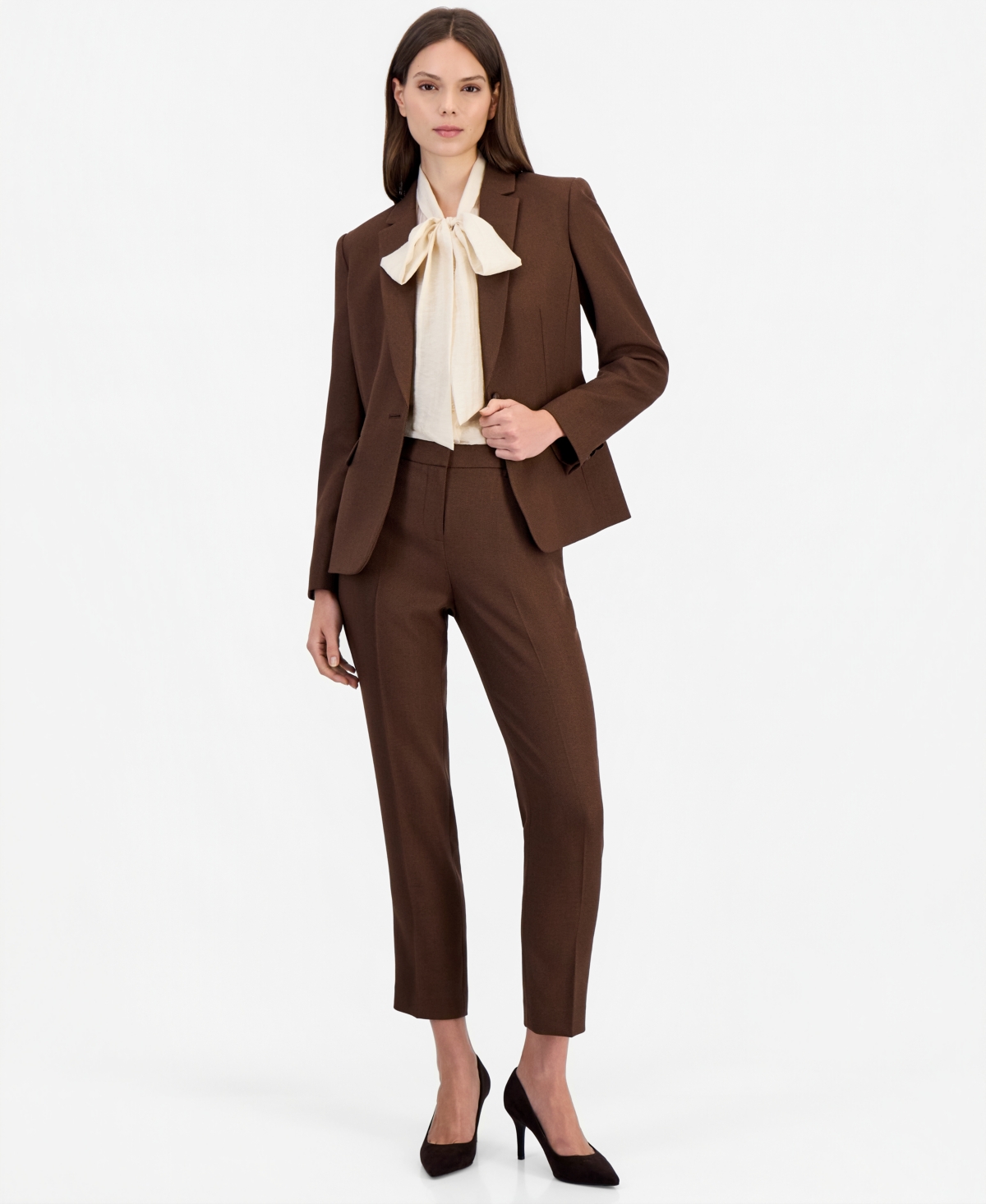 Tahari Asl Women's Herringbone Classic Mid-Rise Straight-Leg Pants - Walnut