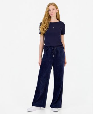 Women's Twill Double Rib High-Rise Wide-Leg Drawstring Pants