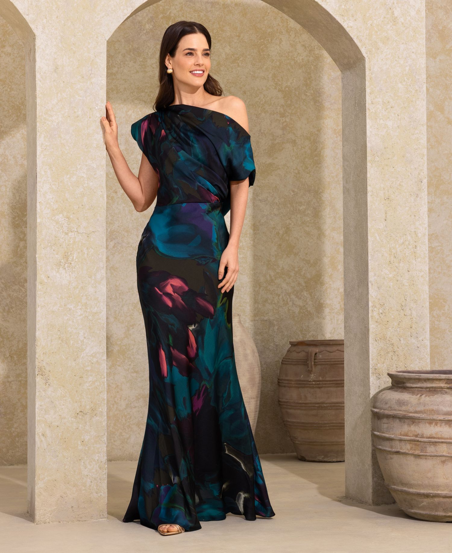 Women's One-Shoulder Printed Gown
