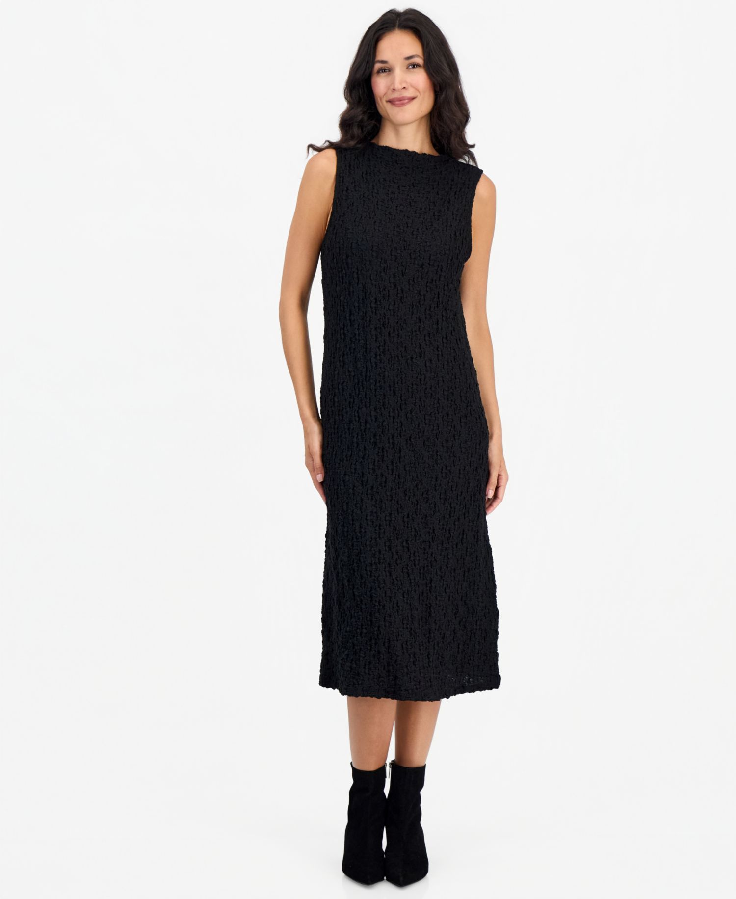 Women's Funnel-Neck Textured Midi Dress