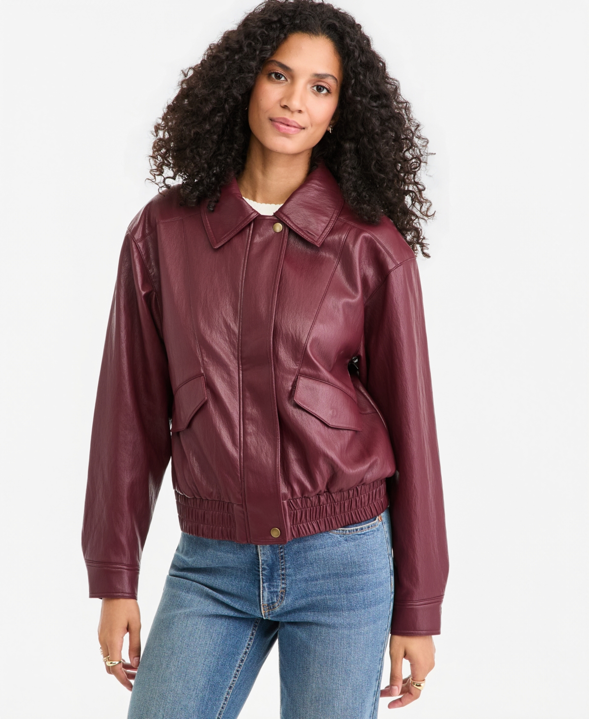 On 34th Women's Faux Leather Bomber Jacket, Macy's Exclusive In Trophy Red
