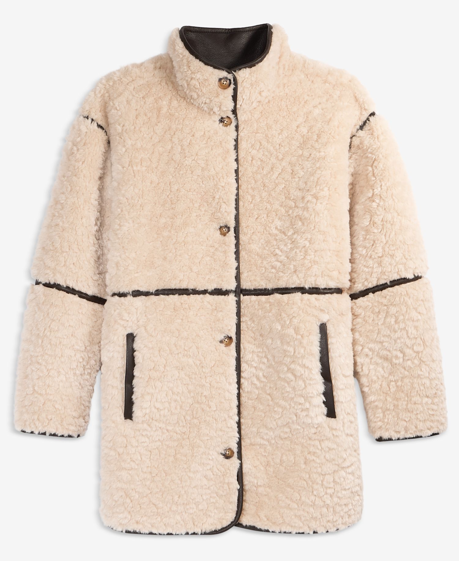 Women's Faux Leather Trim Sherpa Jacket
