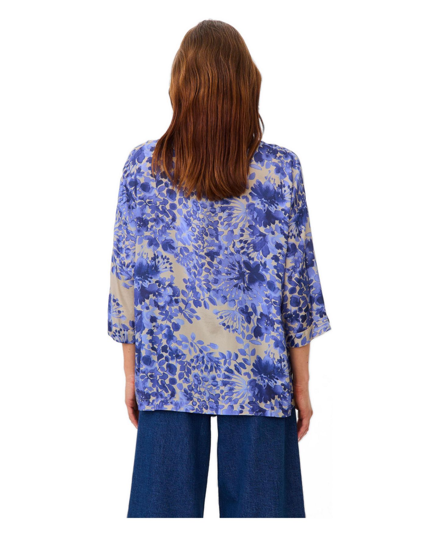 Женская блузка Masai Copenhagen Fluid Draped Floral 3/4-Sleeve, цвет: Синий — фото 3