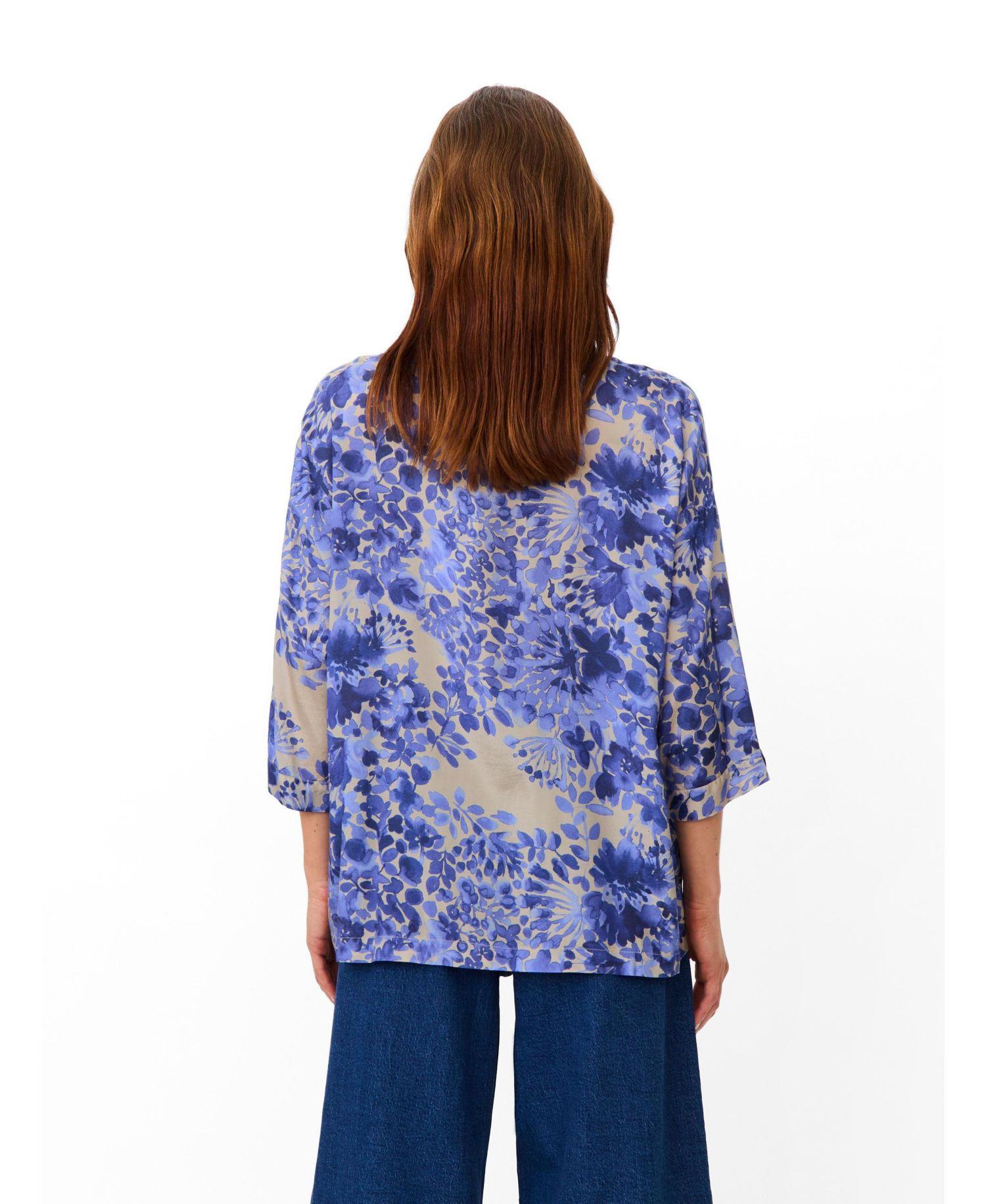 Women's Fluid Draped Floral 3/4-Sleeve Blouse
