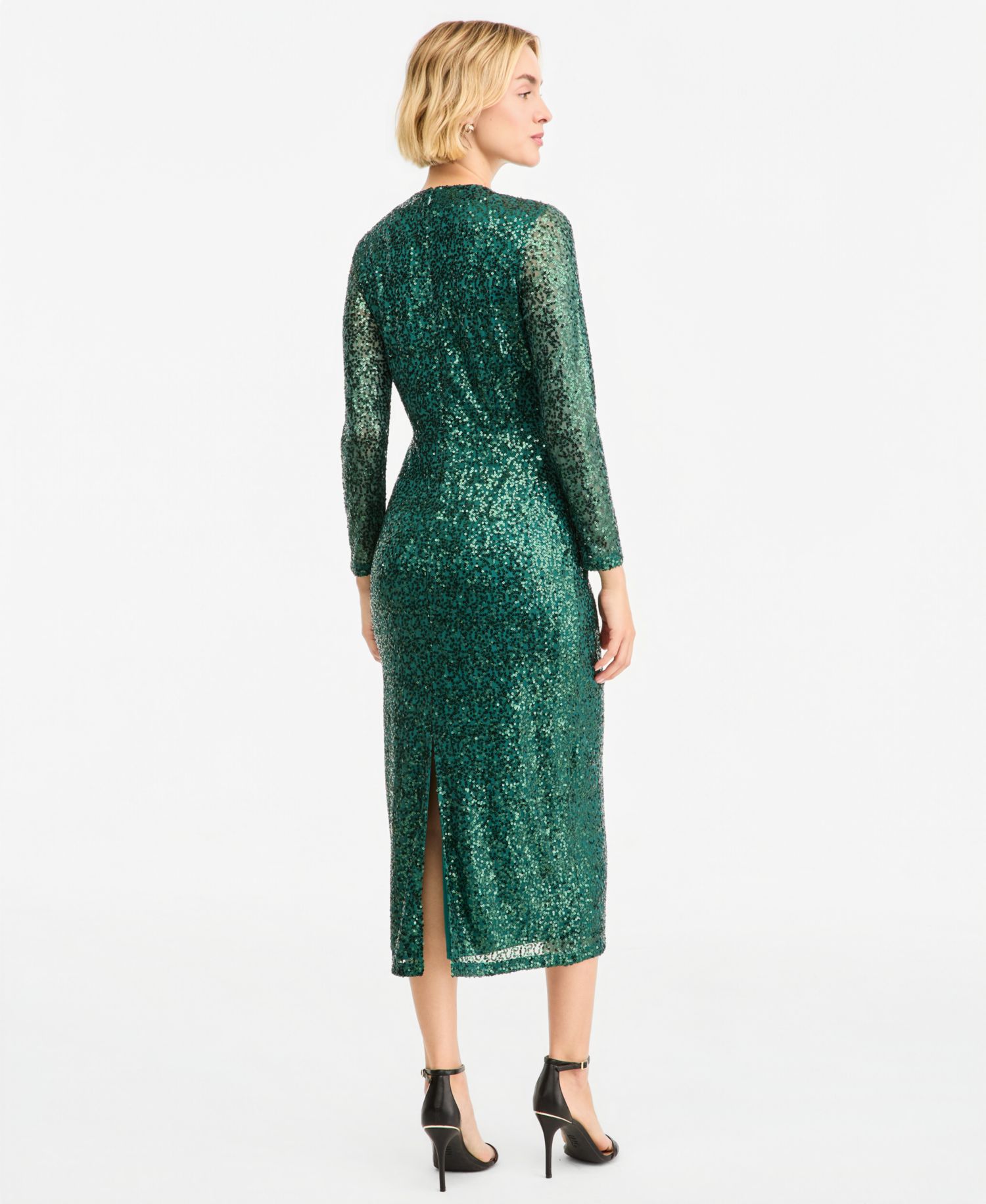 Women's Long-Sleeve Midi Sequin Dress