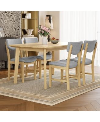 5-Piece Dining Table Set for 4, Rectangular Kitchen Table with 4 Upholstered Chairs, Finish, Farmhouse-Style