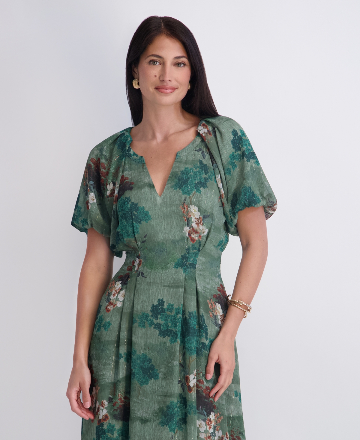 Kensie Women's Floral-Print Lurex Chiffon Midi Dress