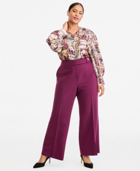 Женские брюки KARL LAGERFELD PARIS Plus Size Wide-Leg Mid-Rise Woven, цвет: Вишнёвый