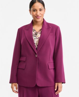 Plus Size V-Neck One-Button Woven Blazer