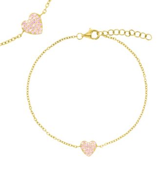 14k Gold Over Sterling Silver Pave Pink Cubic Zirconia Heart Bracelet 