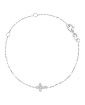 Rhodium Over Silver Cubic Zirconia Cross Bracelet 