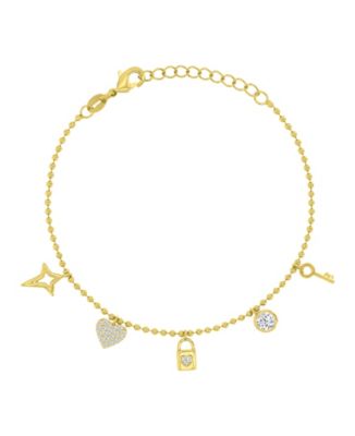 14k Gold Over Sterling Silver Cubic Zirconia Key and Lock Bracelet 