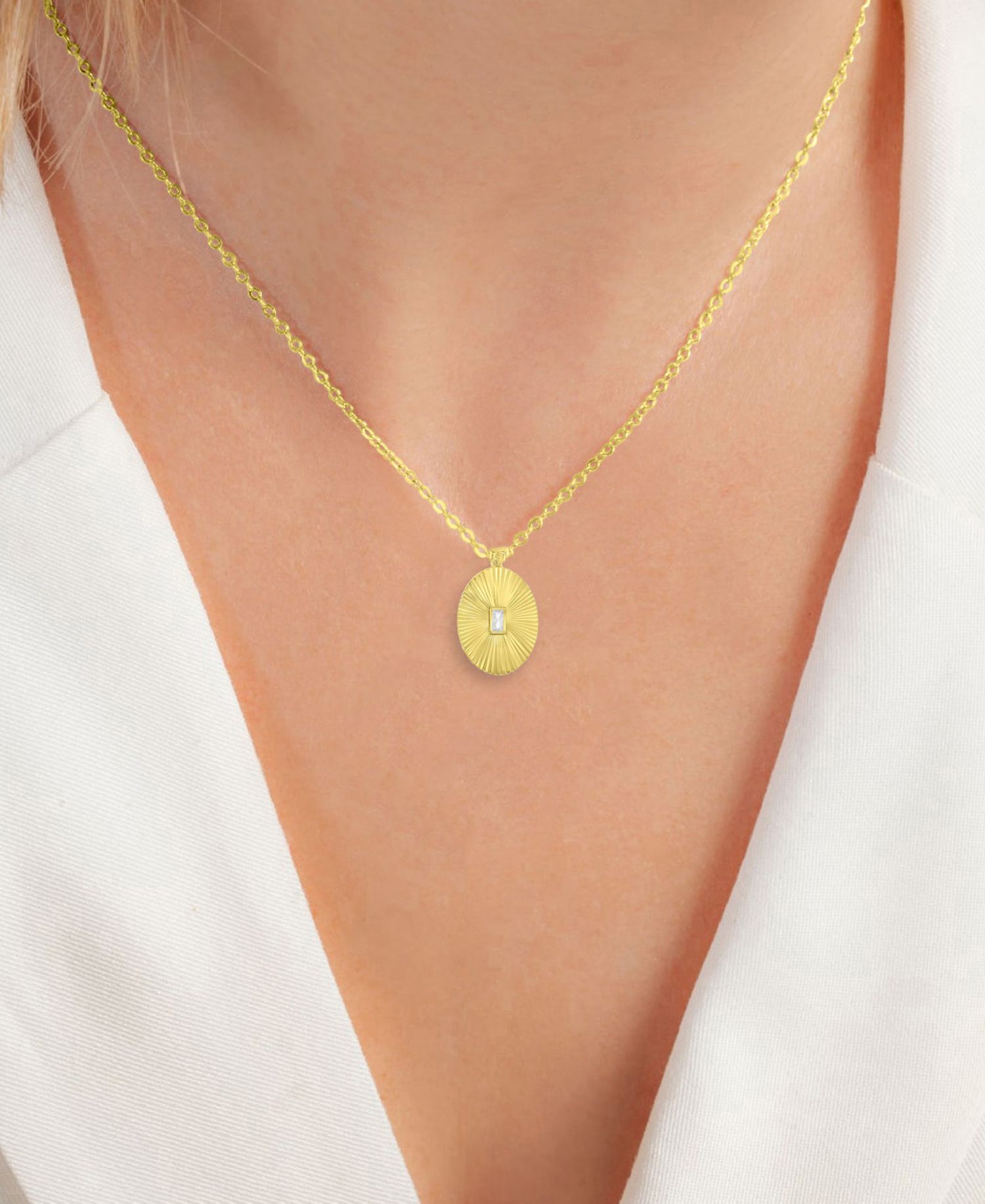14k Gold Over Sterling Silver Mirror Cut Oval Necklace