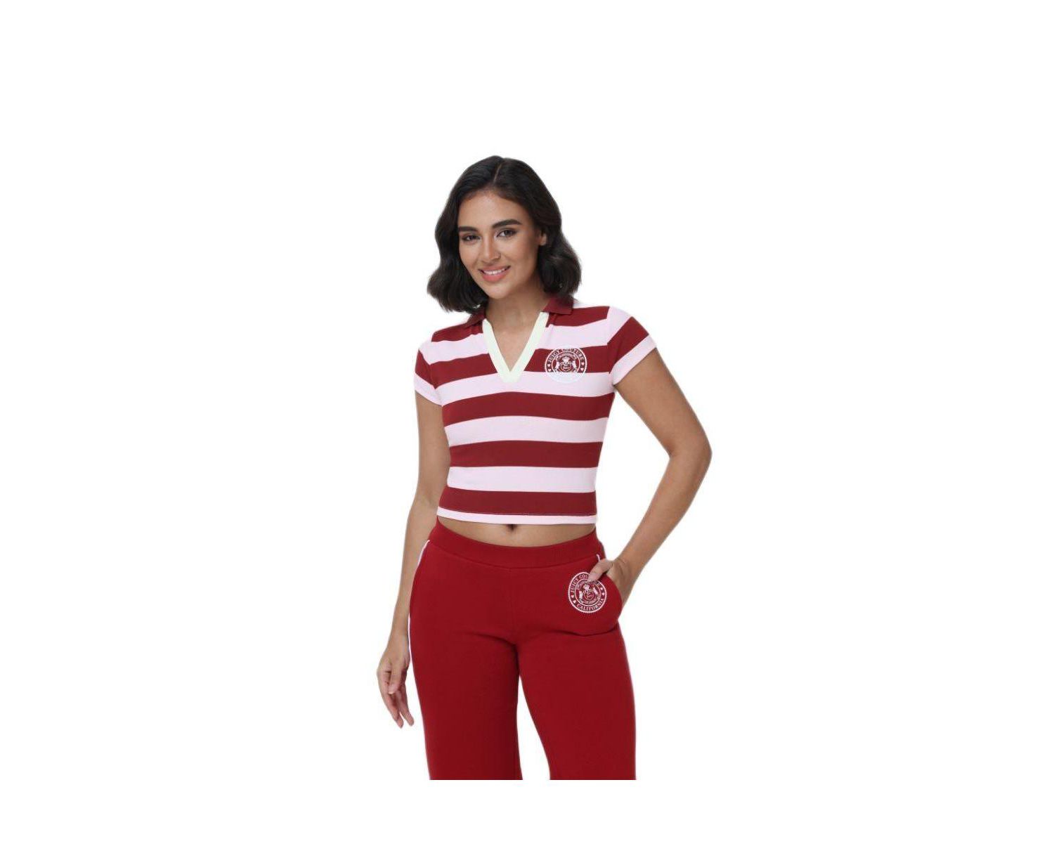 Women's Cropped Stripe Polo Top
