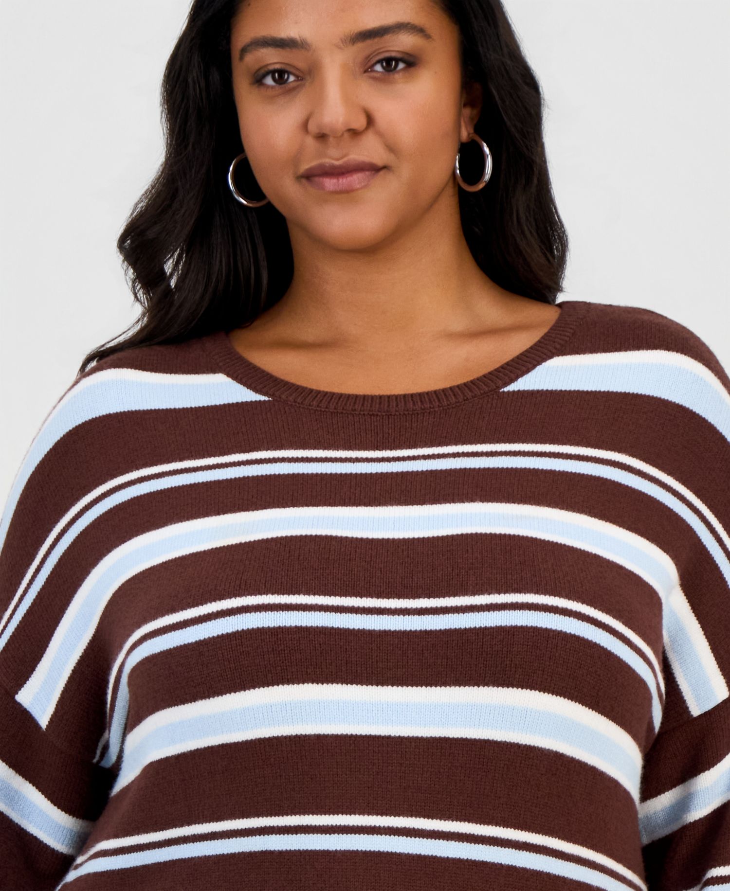 Plus Size Striped Crewneck Long-Sleeve Sweater
