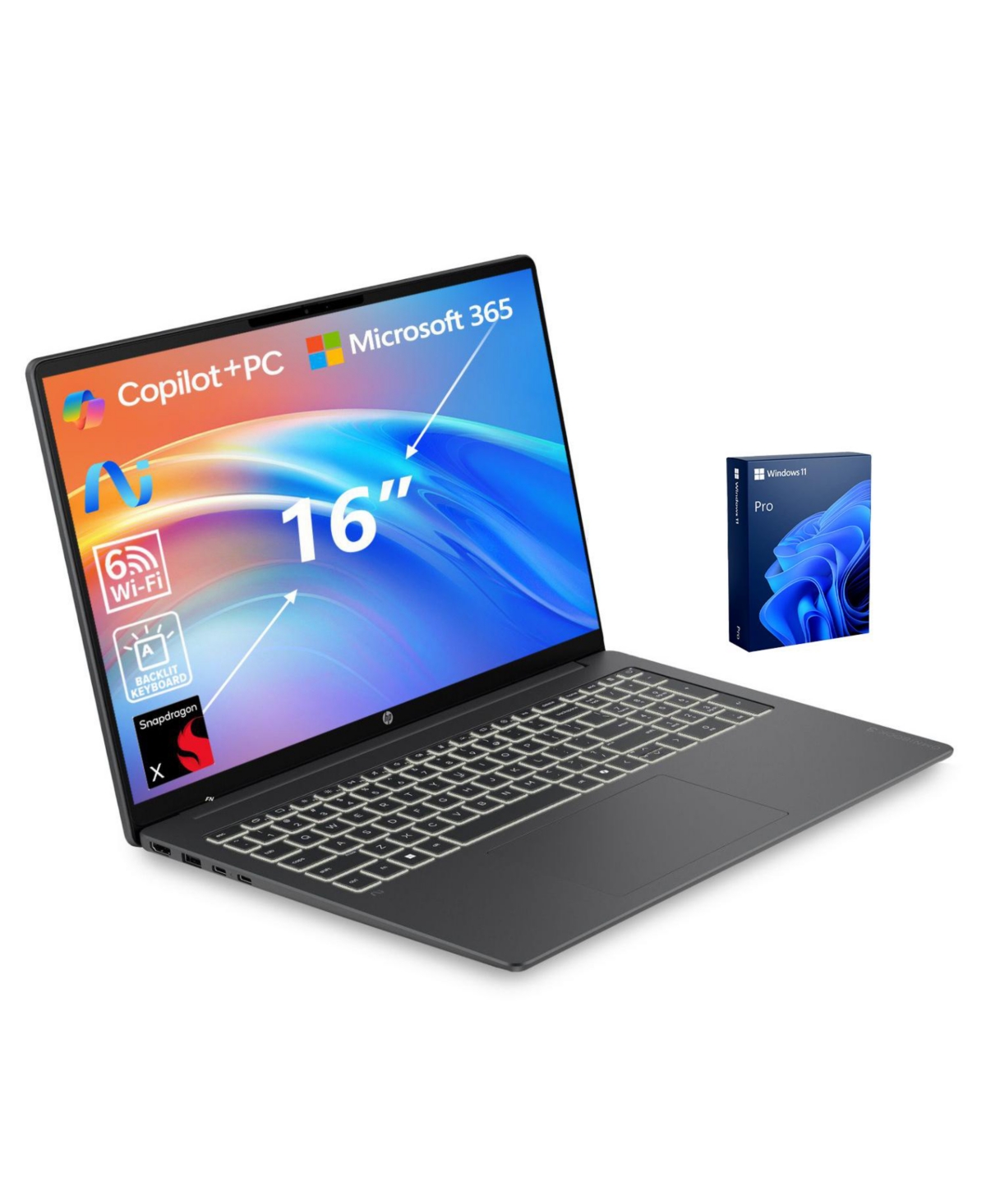 Hp OmniBook 3 16" Traditional Laptop Qualcomm Snapdragon X 16GB Ram Qualcomm Adreno X1-45 2TB Ssd Storage Windows 11 Pro 60Hz
