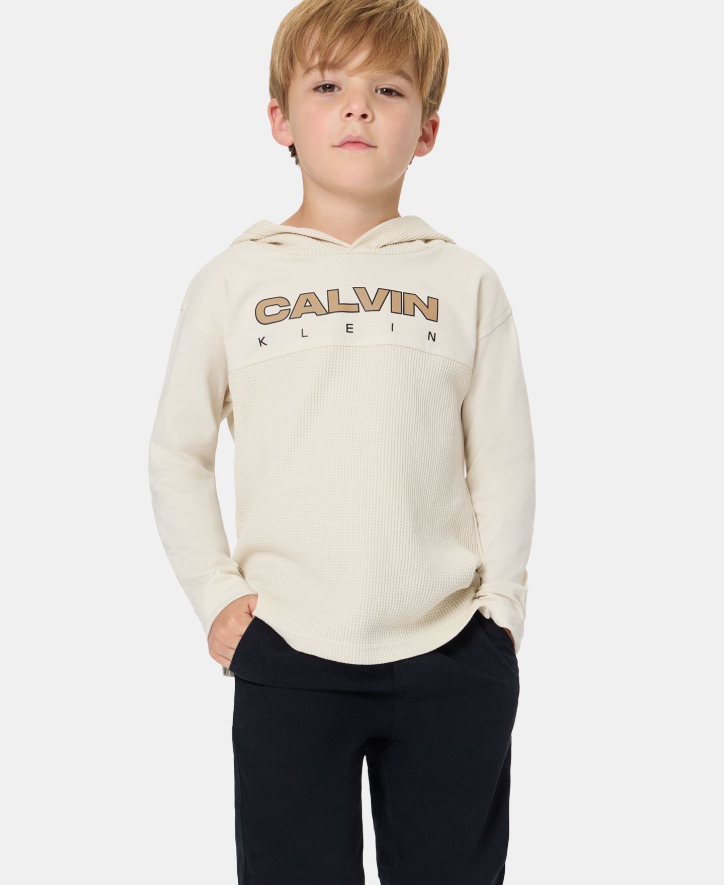 Детский комплект Calvin Klein: худи с длинным рукавом и брюки, 2T-7, цвет: Серебряный берёзовый / Чёрный — фото 2