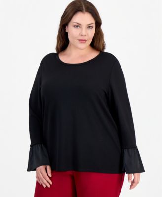 Plus Size Satin Flutter Sleeve Blouse