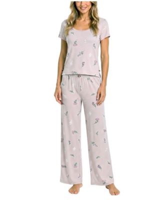 Women's Brushed Pointelle Square Neck Top & Pants Set, 2-Piece