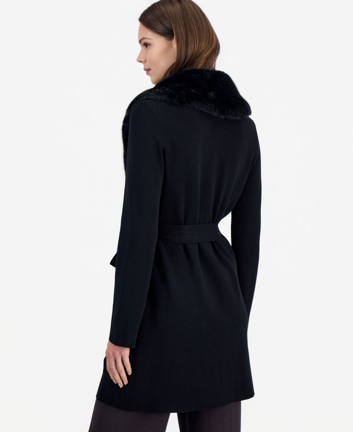 Women's Faux Fur Shawl Collar Mid-Length Jacket