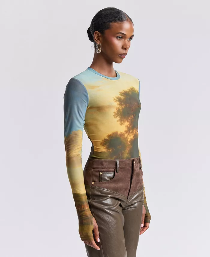 Women's Printed Long-Sleeve Mesh Top - thumbnail 10