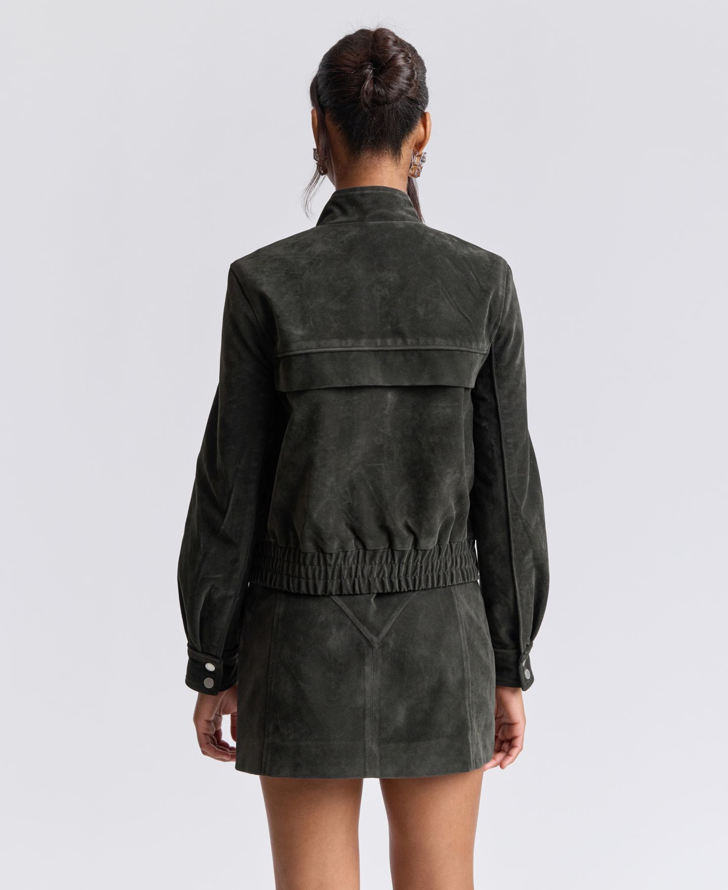 Женская куртка Avec Les Filles Asymmetrical Bomber Zip-Front Faux Suede, цвет: Зелёный — фото 5
