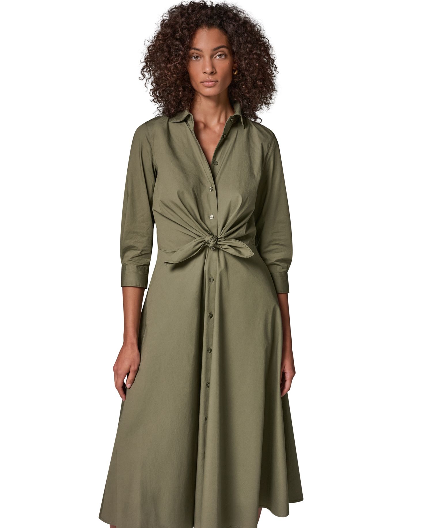 Women's Poplin Fit-and-Flare Midi Shirt Dress