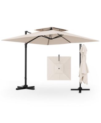 Cantilever Patio Umbrella with 360-Degree Foot Pedal Rotation and Double Top