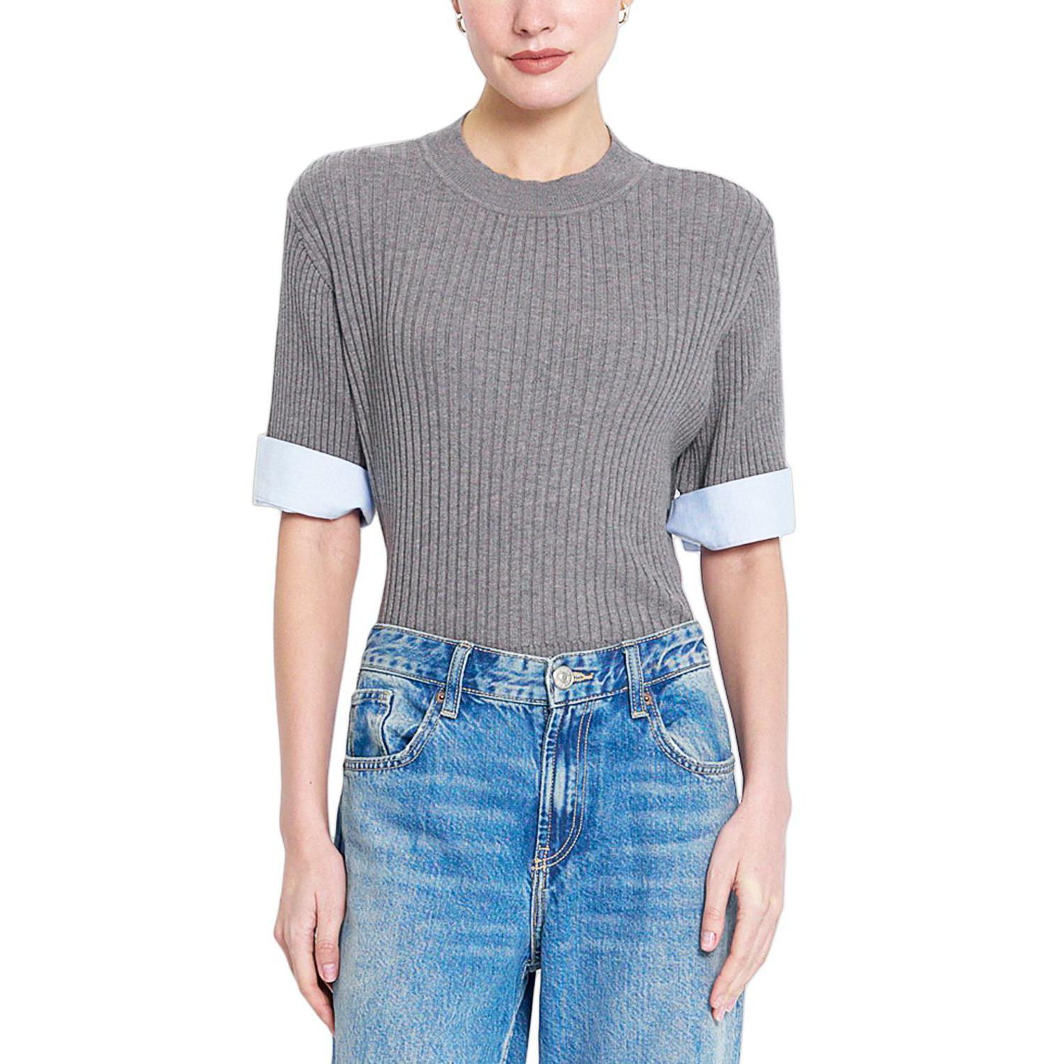 Women's Sienna Shirt Cuff Crewneck Short-Sleeve Sweater