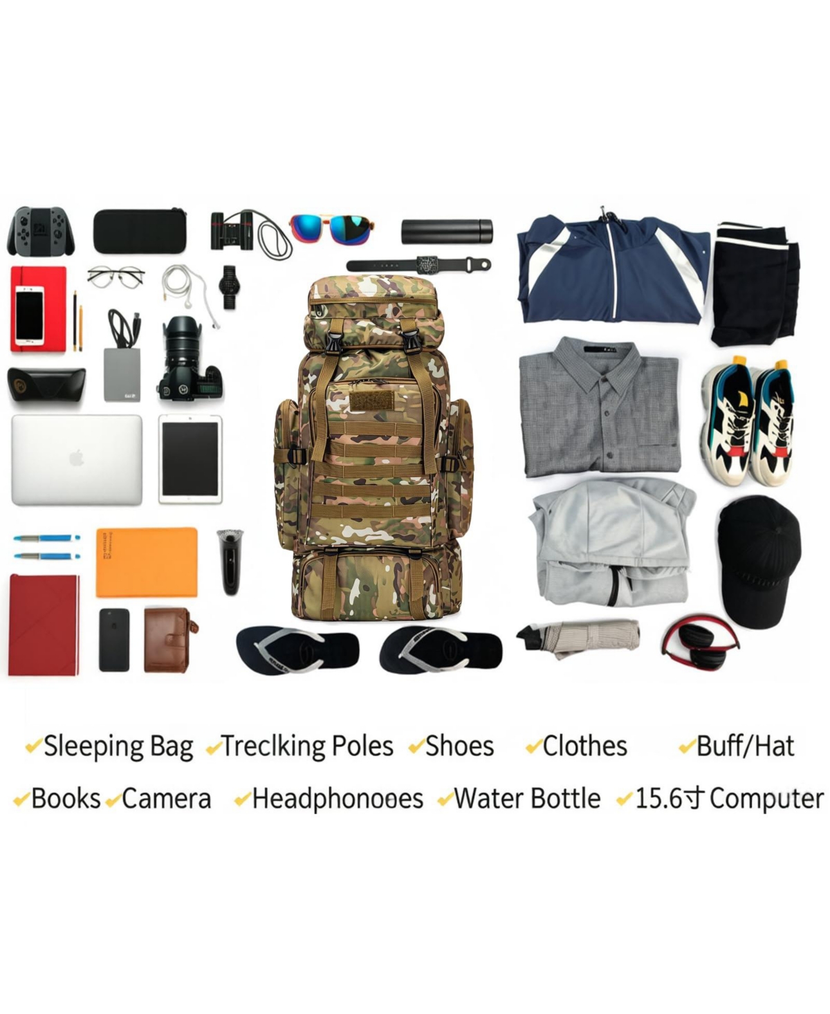 Piscifun Waterproof Lightweight Molle Tactical Backpack Large Capacity Outdoor Hiking Camping Rucksack