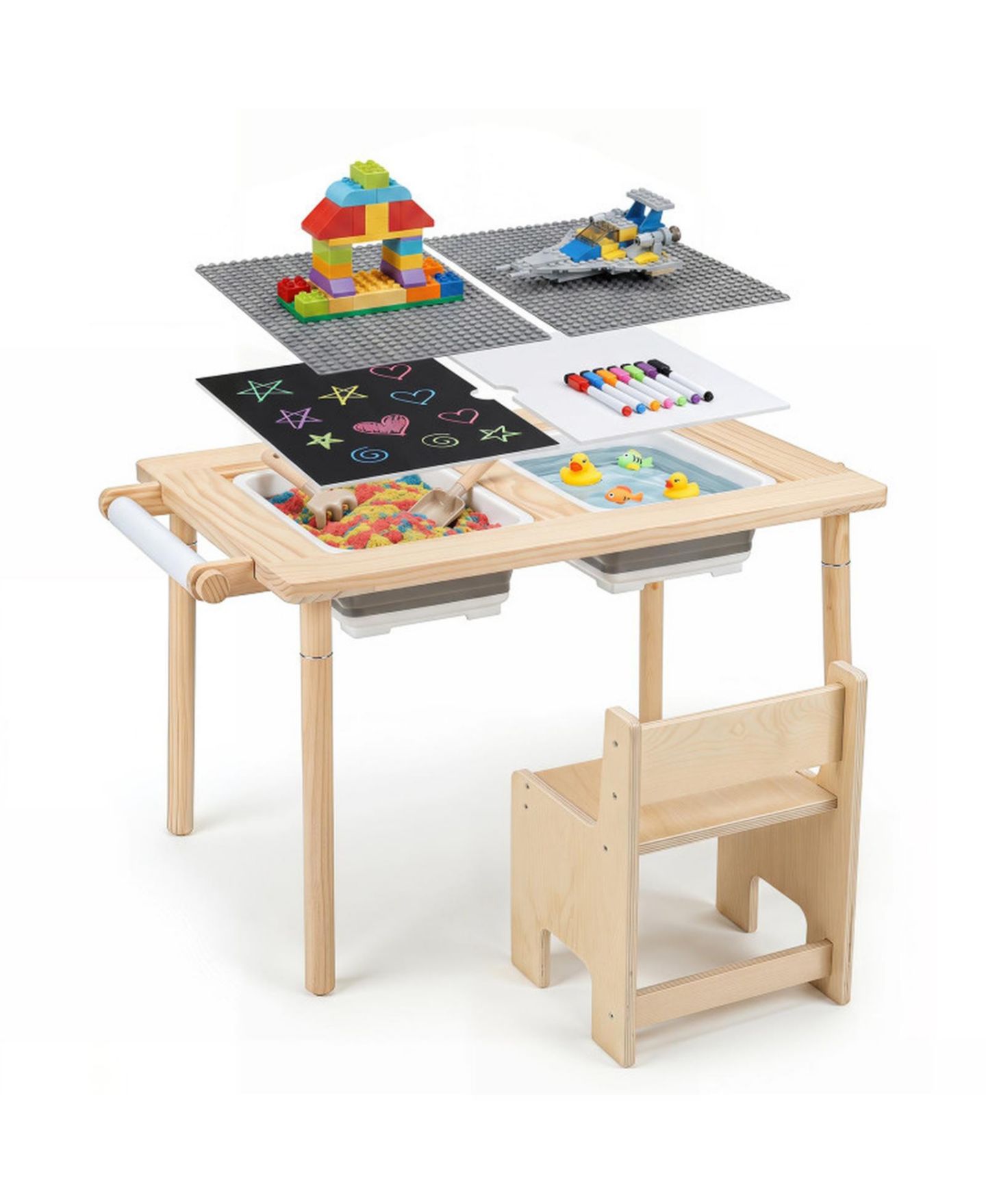 Детская игрушка HONGGE 6-In-1 Kids Sensory Table With Adjustable-Height Legs, Ages 3+, цвет: Сосновый — фото 10