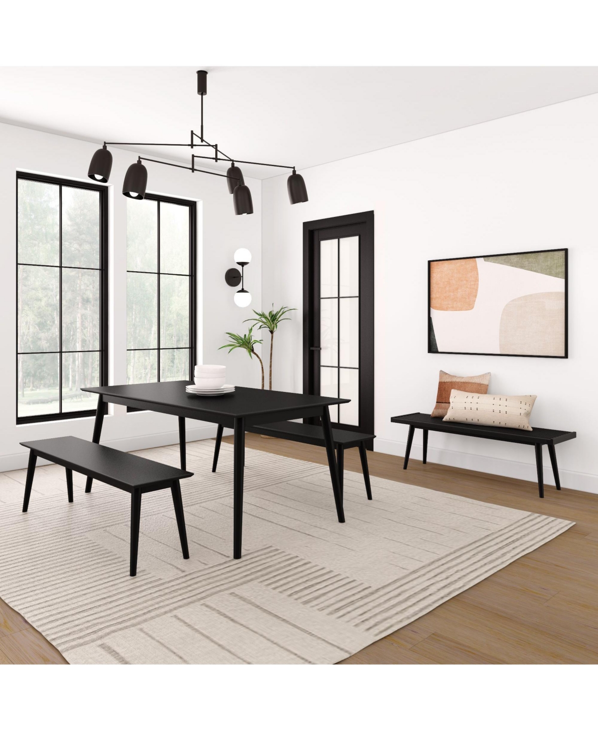 Plank+Beam 72" Mid-century Modern Solid Wood Dining Table Set with 2 Benches