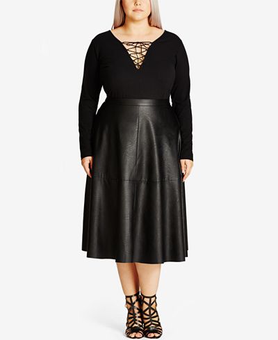 plus midi faux trendy chic skirt leather